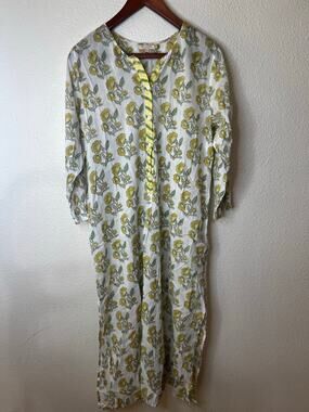 Pink Chicken yellow flowers floral lightweight sheer cotton nightgown SMALL